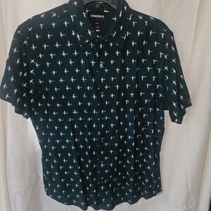 Bonobos Dark Teal Short-Sleeve Button-Up Shirt with White Cross Pattern
